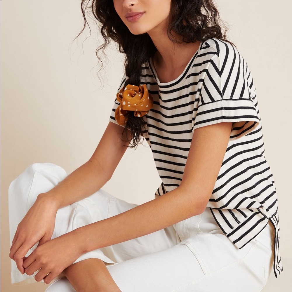 Anthropologie Maeve Navy and White Striped Top